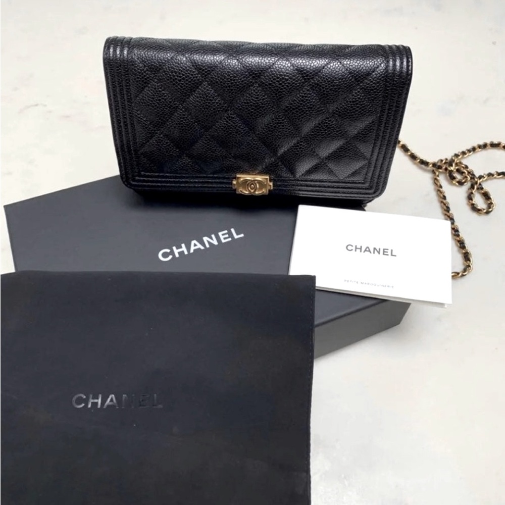 Authentic Chanel Wallet on Chain Caviar Boy Bag